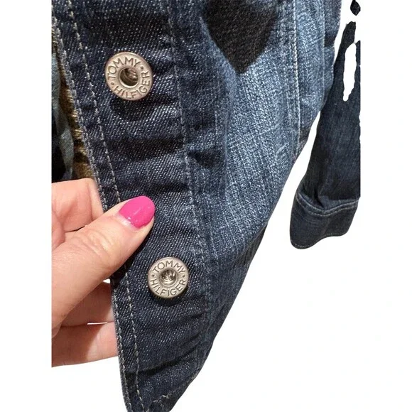Tommy Hilfiger Jacket Womens XL Dark Wash Denim Trucker Button Front Blue - Picture 4 of 11